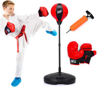 Sacco da Boxe per Bambini Altezza Regolabile, Punching Ball per Bambini con Guantoni, Palla di Pugilato da Terra con Base Stabile Riempibile con Acqua o Sabbia, Rosso