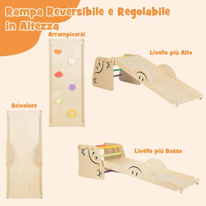 6 in1 Set Arrampicata per Bambini, Giocattoli da Arrampicata in Legno con Rampe Reversibili, Altalena, Sgabello Regolabile in Altezza, Scala da Arrampicata per Bambini 3+ Anni