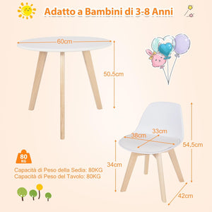 Set Tavolo e Sedie Bambini 3 Pezzi, Tavolino Rotondo per Bambini con 2 Sedie Imbottite, Mobili Cameretta per Bambini da 3 a 8 Anni