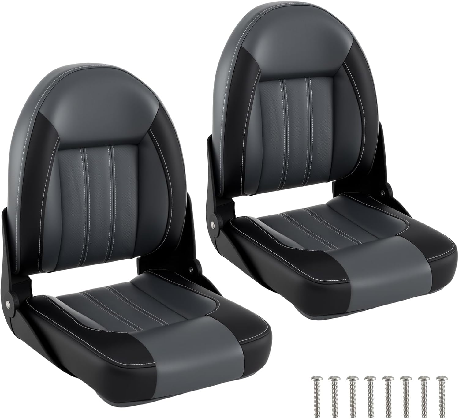 Set di 2 Sedie da Barca, Sedili Alti da Barca Pieghevole Morbide Imbottite Spesse, Sedile Nautica Ergonomico per Imbarcazioni da Pesca, 46 x 52 x 58 cm, Nero e Grigio