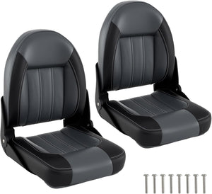 Set di 2 Sedie da Barca, Sedili Alti da Barca Pieghevole Morbide Imbottite Spesse, Sedile Nautica Ergonomico per Imbarcazioni da Pesca, 46 x 52 x 58 cm, Nero e Grigio