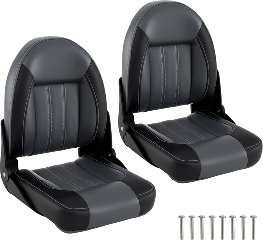 Set di 2 Sedie da Barca, Sedili Alti da Barca Pieghevole Morbide Imbottite Spesse, Sedile Nautica Ergonomico per Imbarcazioni da Pesca, 46 x 52 x 58 cm, Nero e Grigio