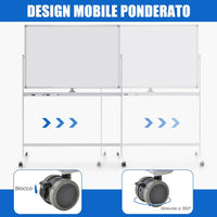 Lavagna Bianca Portatile con Ruote, Lavagna Bianca Regolabile in Altezza, Lavagna a Secco Reversibile per Scuola, Ufficio, Casa, 80 x 120 cm (Bianco)