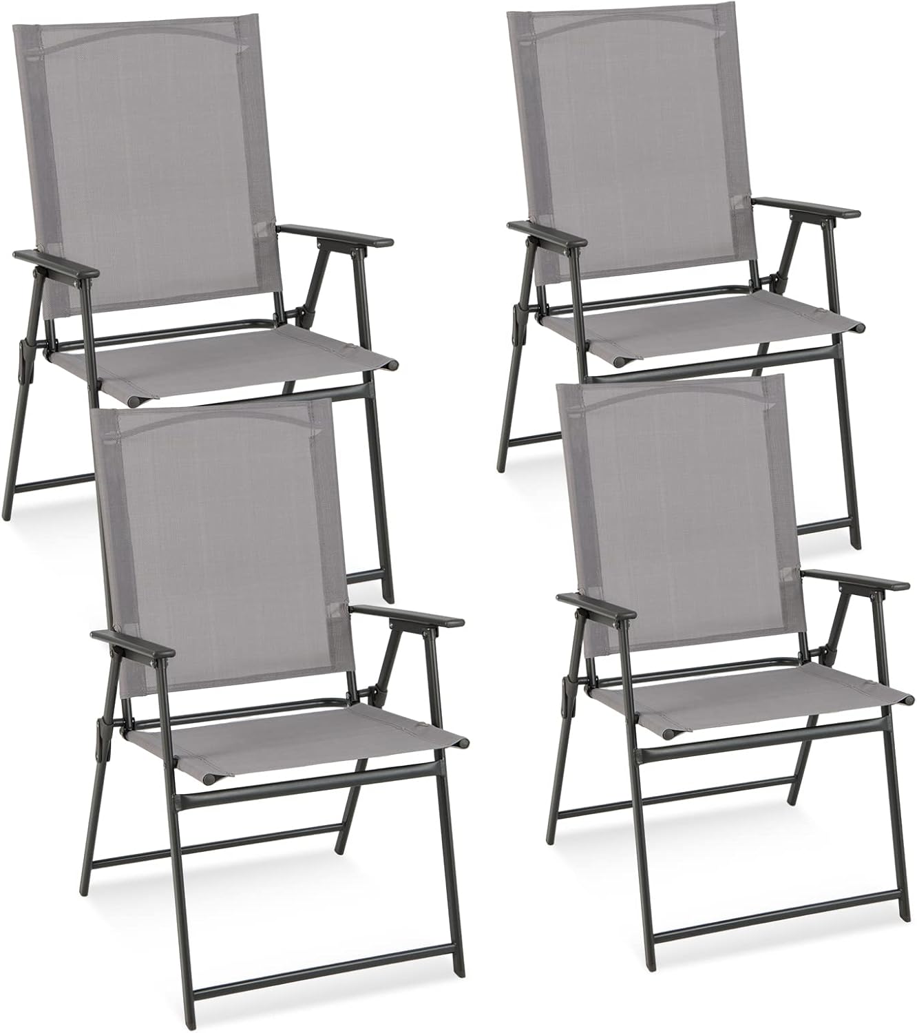 Set di 2/4 Sedie Pieghevoli da Giardino in Textilene Resistente alle Intemperie, Sedie da Esterno con Schienale Alto, Poltrona Portatile per Giardino Campeggio Patio (4 pz)