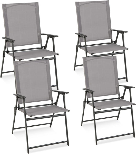 Set di 2/4 Sedie Pieghevoli da Giardino in Textilene Resistente alle Intemperie, Sedie da Esterno con Schienale Alto, Poltrona Portatile per Giardino Campeggio Patio (4 pz)