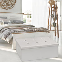 Cassapanca Contenitore Pouf Panca Poggiapiedi Similpelle Pelle Finta Coccodrillo 76x38x38 cm Bianca