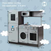 Cucina Giocattolo per Bambini, Cucina in Legno con Luci, Manopole e Accessori per Cucina, con Forno, Lavello, Armadietto e Pulsanti, Ideale per Bambini più di 3 Anni
