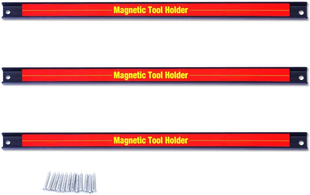 Set di 3 Portautensili Magnetico, Barra Portautensili in Metallo per Officina, Forte Forza Magnetica, 3 x 46cm