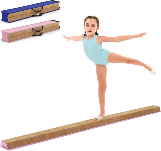 Trave da Ginnastica per Bambini Pieghevole 240 cm, Trave di Equilibrio Portatile conSuperficie in Pelle Scamosciata e Schiuma Morbida, Attrezzatura per Ginnastica a Casa