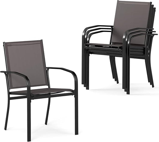 Set di 2/4 Sedie da Pranzo per Esterni, Sedia da Giardino Impilabili con Tessuto Traspirante, Braccioli, Schienale Alto e Telaio in Metallo, Portata 150 kg (Grigio,4)