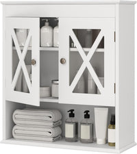 Mobile Bagno Sospeso 54 x 20 x 60 cm, Armadietto da Parete con 2 Ante in Acrilico, Ripiano Regolabile e Scomparto Aperto, Mobiletto da Muro per Lavanderia e Cucina