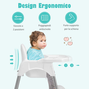 4 in 1 Seggiolone Papa per Bambini, Seggiolone per Neonati con Doppio Vassoio Rimovibile a 2 Posizioni, Cintura di Sicurezza e Poggiapiedi, per Bambini 6-36 Mesi (Bianco)