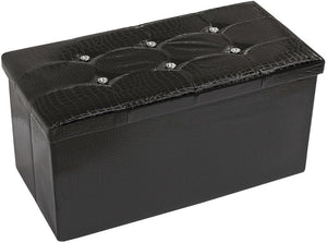 Cassapanca Contenitore Pouf Panca Poggiapiedi Similpelle Pelle Finta Coccodrillo 76x38x38 cm Nera