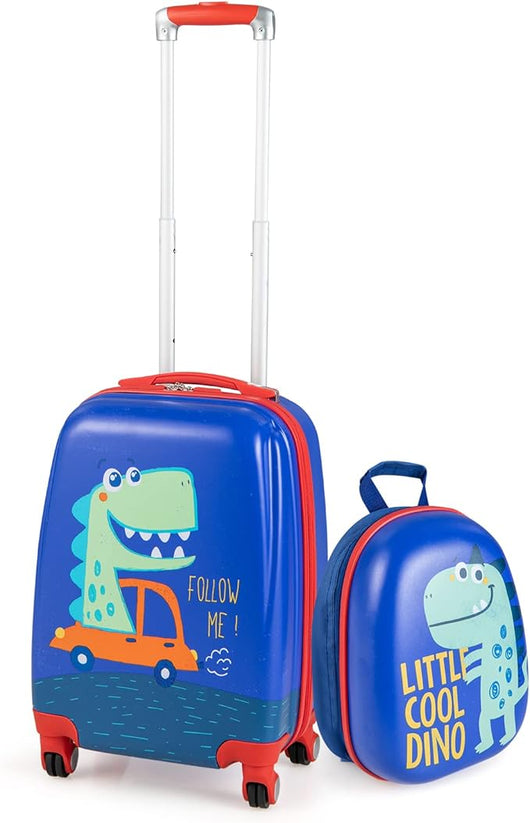 Set di Valigia per Bambini, 18" Valigia+ 12" Zaino, 2 Pezzi, con Ruote Girevoli a 360° e Maniglia Retrattile, Ideale per Viaggiare in Modo Comodo e Divertente (Modello 12)
