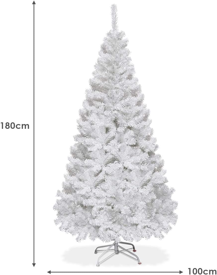 Albero di Natale 150/180/210/240 cm, Albero di Natale Bianco con 350/650/950/1138 Rami in PVC e Supporto in Metallo, Albero di Natale Artificiale per Casa, Ufficio e Negozio (180 cm)