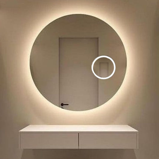 Specchio Rotondo 80 cm GENIUS con Ingranditore Integrato, Specchio Bagno Led Personalizzabile, Led 4000K, Specchiera Bagno Made in Italy