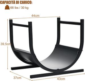 Scaffale per Legna da Ardere, Scaffale di Metallo a Forma di U, Porta Legna con Base Stabile, Stand per Legna da Camino, 43 x 37 x 39,5 cm
