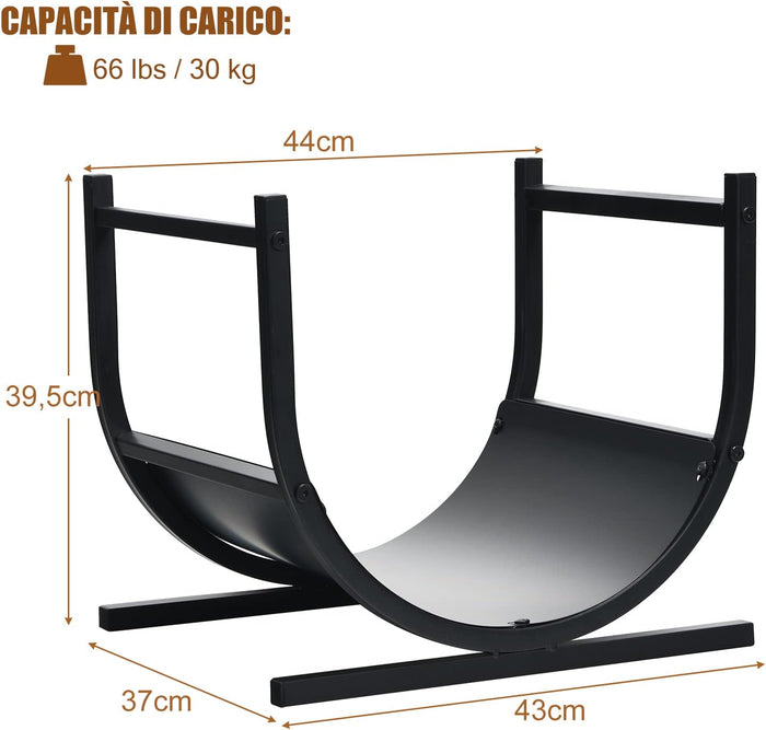 Scaffale per Legna da Ardere, Scaffale di Metallo a Forma di U, Porta Legna con Base Stabile, Stand per Legna da Camino, 43 x 37 x 39,5 cm