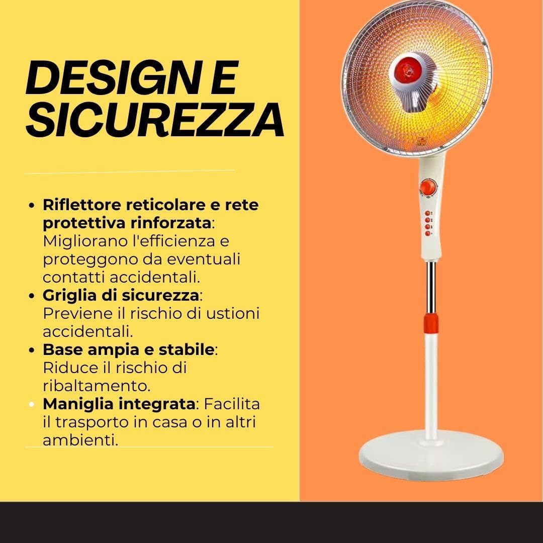 Stufa Piantana a Carbonio, Ventilatore Aria Calda, Oscillante 90°, Riscaldamento Rapido 500W/1000W, Sicura Antiribaltamento, Regolazione Potenza per Casa e Ufficio.
