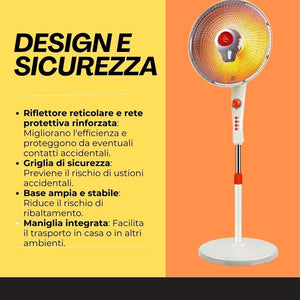Stufa Piantana a Carbonio, Ventilatore Aria Calda, Oscillante 90°, Riscaldamento Rapido 500W/1000W, Sicura Antiribaltamento, Regolazione Potenza per Casa e Ufficio.