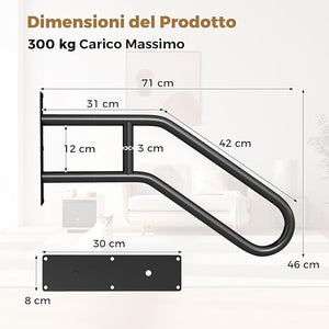 Corrimano per Scala, Ringhiera a Forma di U per 1-3 Gradini per Portico, Corrimano da Parete in Metallo Pesante per Anziani, Bambini e Feriti, 71 x 46 x 8 cm