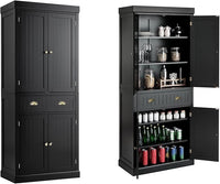 Credenza Alta Cucina, Armadietto Dispensa da Cucina con Portabottiglie, Ripiani Regolabili e 3 Cassetti, per Soggiorno, Cucina e Sala da Pranzo, 106,5 x 42 x 184 cm (Nero)