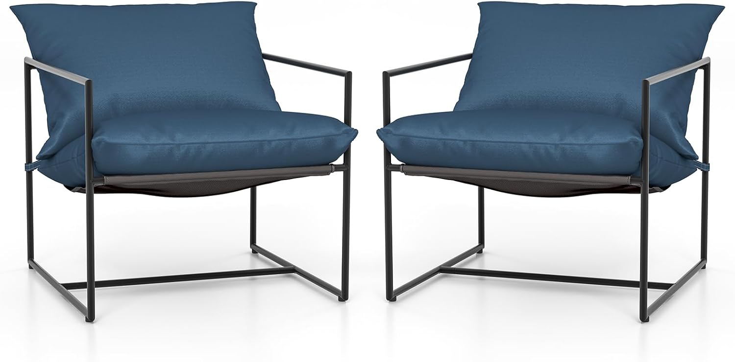 Set di 2 Sedie da Giardino, Poltrone da Esterno con Cuscini, Tessuto per Seduta e Telaio Metallico Robusto, Set di 2 Sedie in Tessuto Textilene, Portata 150 kg, per Giardino, Balcone