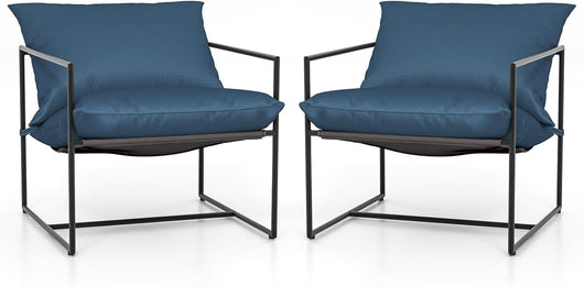 Set di 2 Sedie da Giardino, Poltrone da Esterno con Cuscini, Tessuto per Seduta e Telaio Metallico Robusto, Set di 2 Sedie in Tessuto Textilene, Portata 150 kg, per Giardino, Balcone