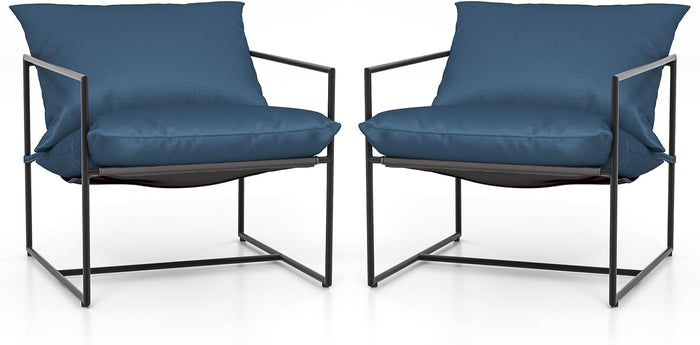 Set di 2 Sedie da Giardino, Poltrone da Esterno con Cuscini, Tessuto per Seduta e Telaio Metallico Robusto, Set di 2 Sedie in Tessuto Textilene, Portata 150 kg, per Giardino, Balcone