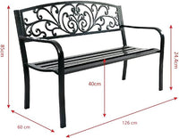 Panchina da Esterno, Panchina in Metallo Verniciato con Schienale Bello, Sedile Ampio e Braccioli Ergonomici, Panca da Giardino, Balcone e Cortile, 126 x 60 x 85 cm (Nero)