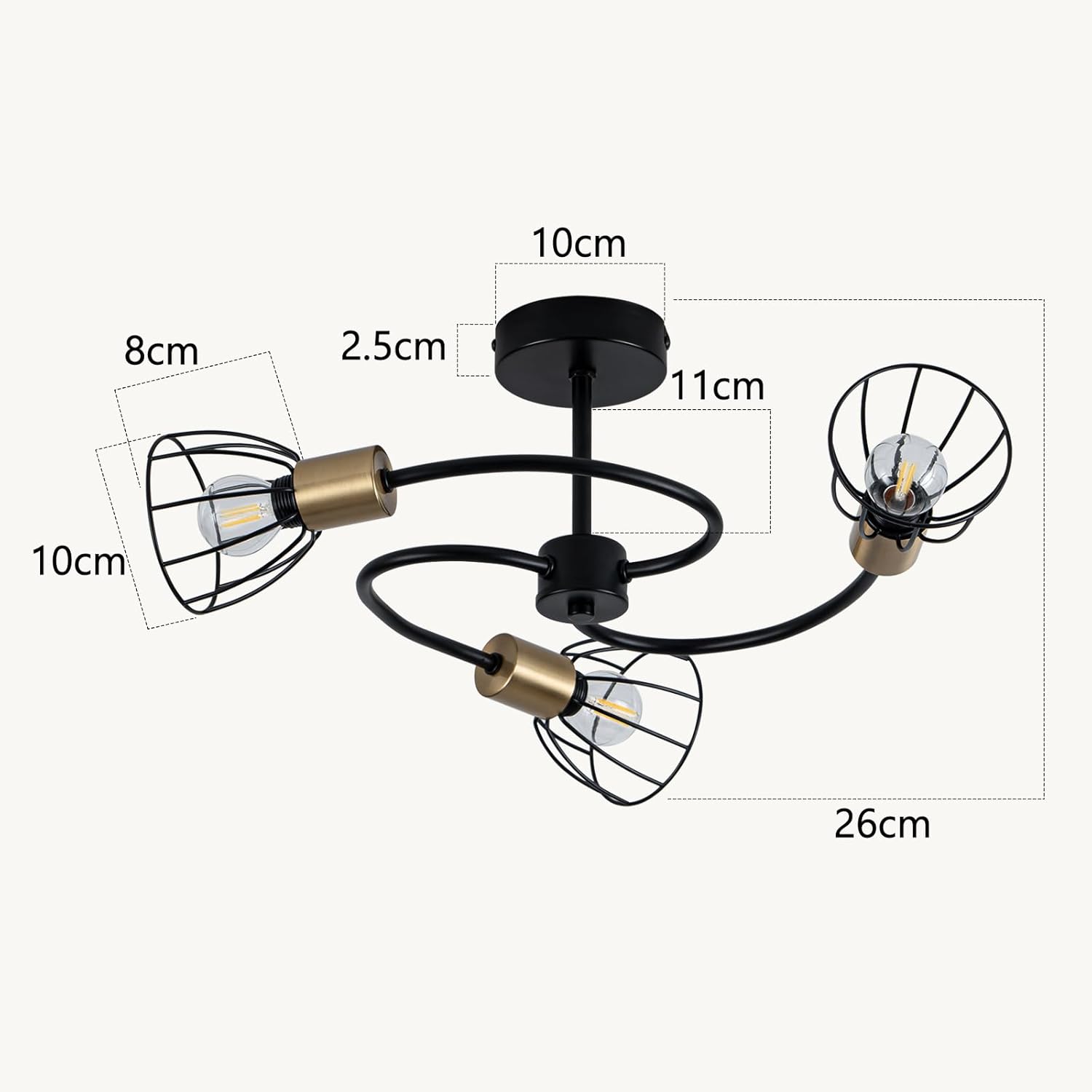 ZMH Lampada da soffitto vintage nera 3 luci E14 metallo per soggiorno cucina