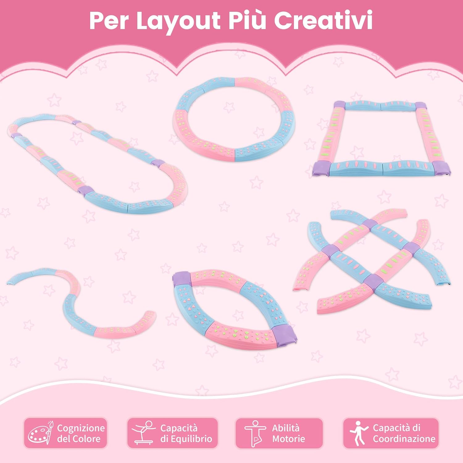 20 Pezzi di Travi Bilanciere, Blocchi Bilanciere per Bambini con Motivi Massaggiatori, Giochi per Pavimento del Percorso di Allenamento per Coordinazione ed Esercizio di Stabilità(Rosa)