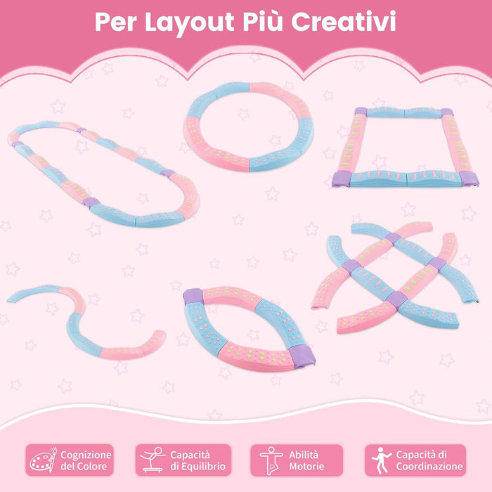 20 Pezzi di Travi Bilanciere, Blocchi Bilanciere per Bambini con Motivi Massaggiatori, Giochi per Pavimento del Percorso di Allenamento per Coordinazione ed Esercizio di Stabilità(Rosa)
