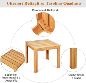 Tavolino da Esterno in Legno di Acacia, Tavolino Quadrato e Resistente, Tavolo Laterale da Giardino, per Balcone Piscina, Portata 100 kg