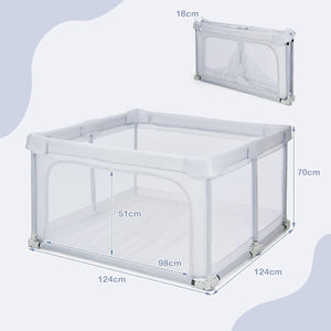 Recinto per Bambini, Box per Bambini con Rete Traspirante, Centro Attività per Bambini con 50 Palline, Box Giochi per Bambini 0-3 Anni (Grigio, ‎124 x 124 cm)