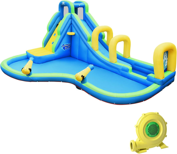 Castello Gonfiabile 3 in 1 Per 4 Bambini 4-12anni - Con Scivolo/Piscina/Muro Arrampicante - Con Borsa di Trasporto/Kit di Riparazione - Interno ed Esterno - Con soffiatore