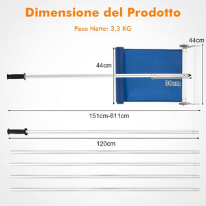 Rastrello per Neve sul Tetto da 151-611 cm, Rastrello per Rimozione Neve con Asta a 5 Sezioni, Telaio in Alluminio, Manico Antiscivolo, per Tetto Adatto a Casa e Veicolo