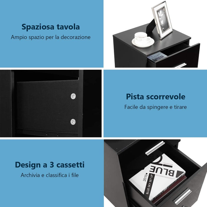 Set di 2 Schedari Portadocumenti con 3 Cassetti, Armadietto Ufficio Cassetiere per Documenti, Legno (2)