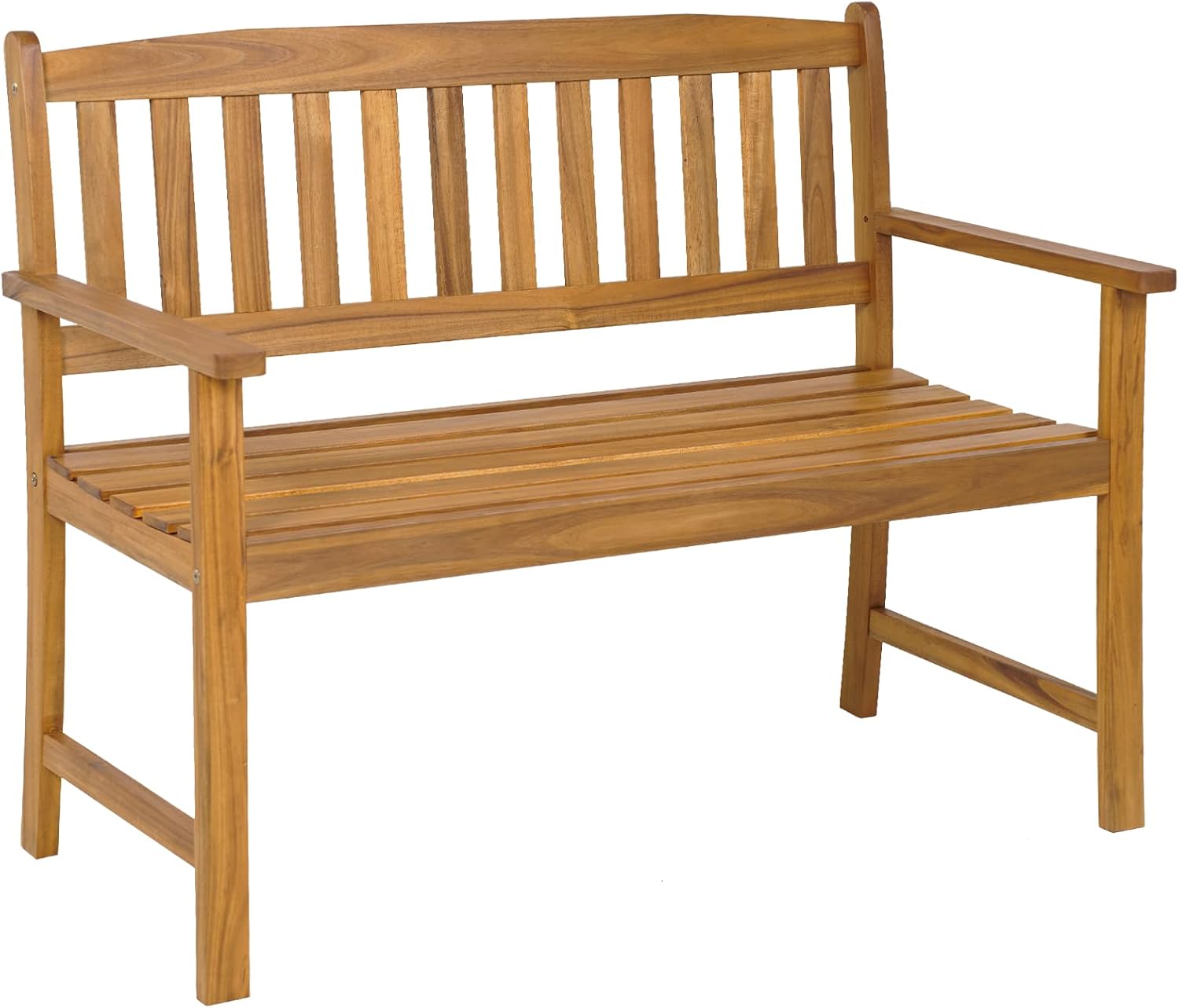 Panchina da Esterno in Legno di Acacia, Panchina con Schienale, Braccioli e Sedile a Doghe, Panchina da Giardino, Balcone e Cortile, Portata 360 kg (110 x 56,5 x 86 cm)