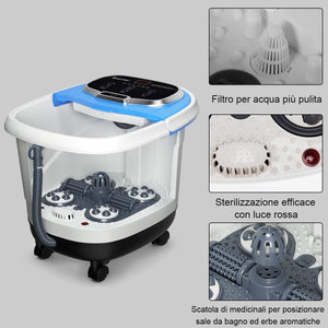 Idromassaggio per Piedi Idromassaggiatore Plantare Massaggio Shiatsu, con Funzione Calore Timer e Rulli, Luce a Infrarossi, 15L, Blu