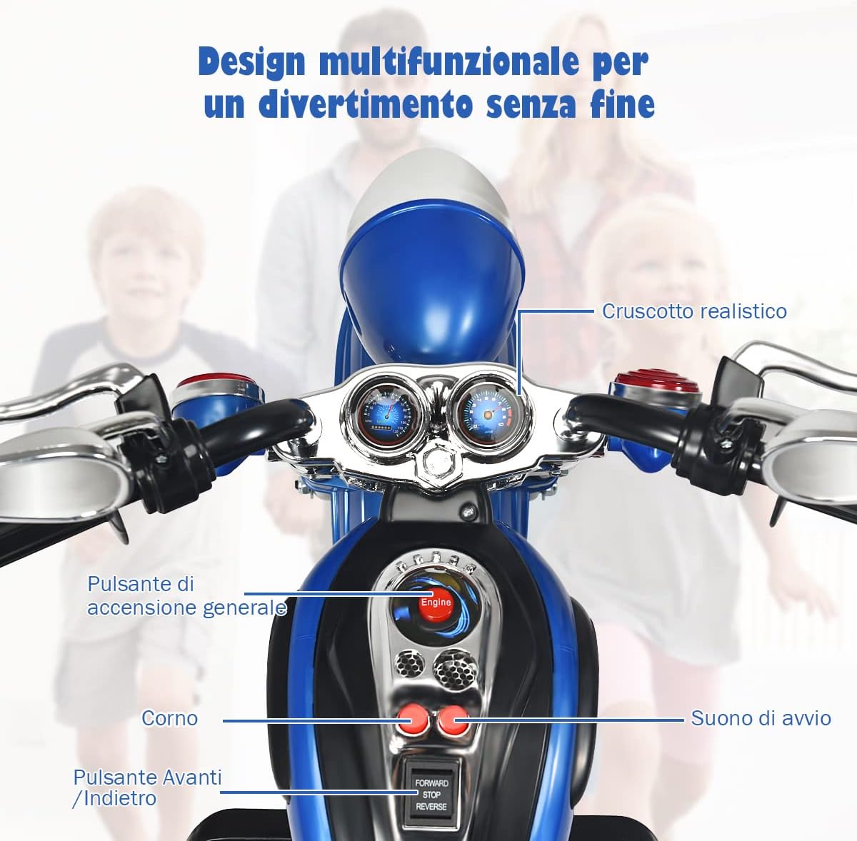 6V Moto Elettriche per Bambini, Moto Cavalcabile Marcia Avanti e Indietro, Portanza di Peso 30kg (Blu)
