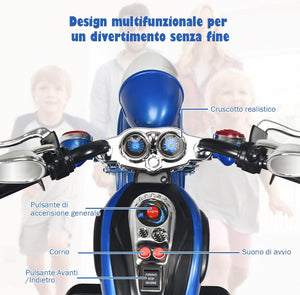 6V Moto Elettriche per Bambini, Moto Cavalcabile Marcia Avanti e Indietro, Portanza di Peso 30kg (Blu)