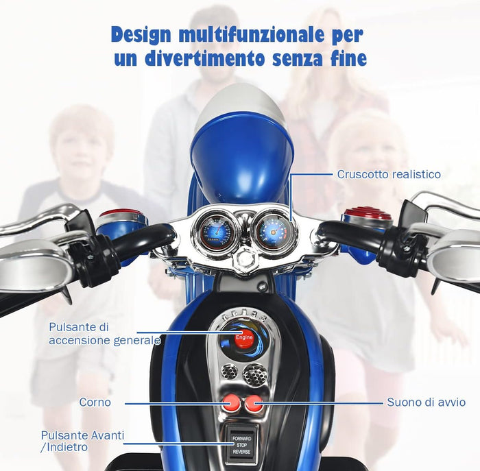 6V Moto Elettriche per Bambini, Moto Cavalcabile Marcia Avanti e Indietro, Portanza di Peso 30kg (Blu)