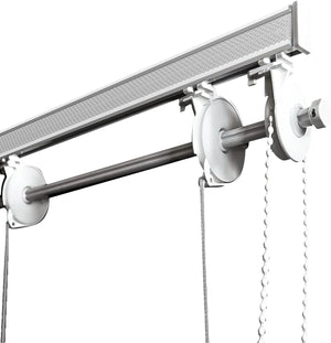 BASTONE BINARIO PER TENDA A PACCHETTO CON 6 CALATE A SGANCIO RAPIDO IN ALLUMINIO BIANCO LUNGHEZZA 180 CM Attacco Parete COMANDO A DESTRA