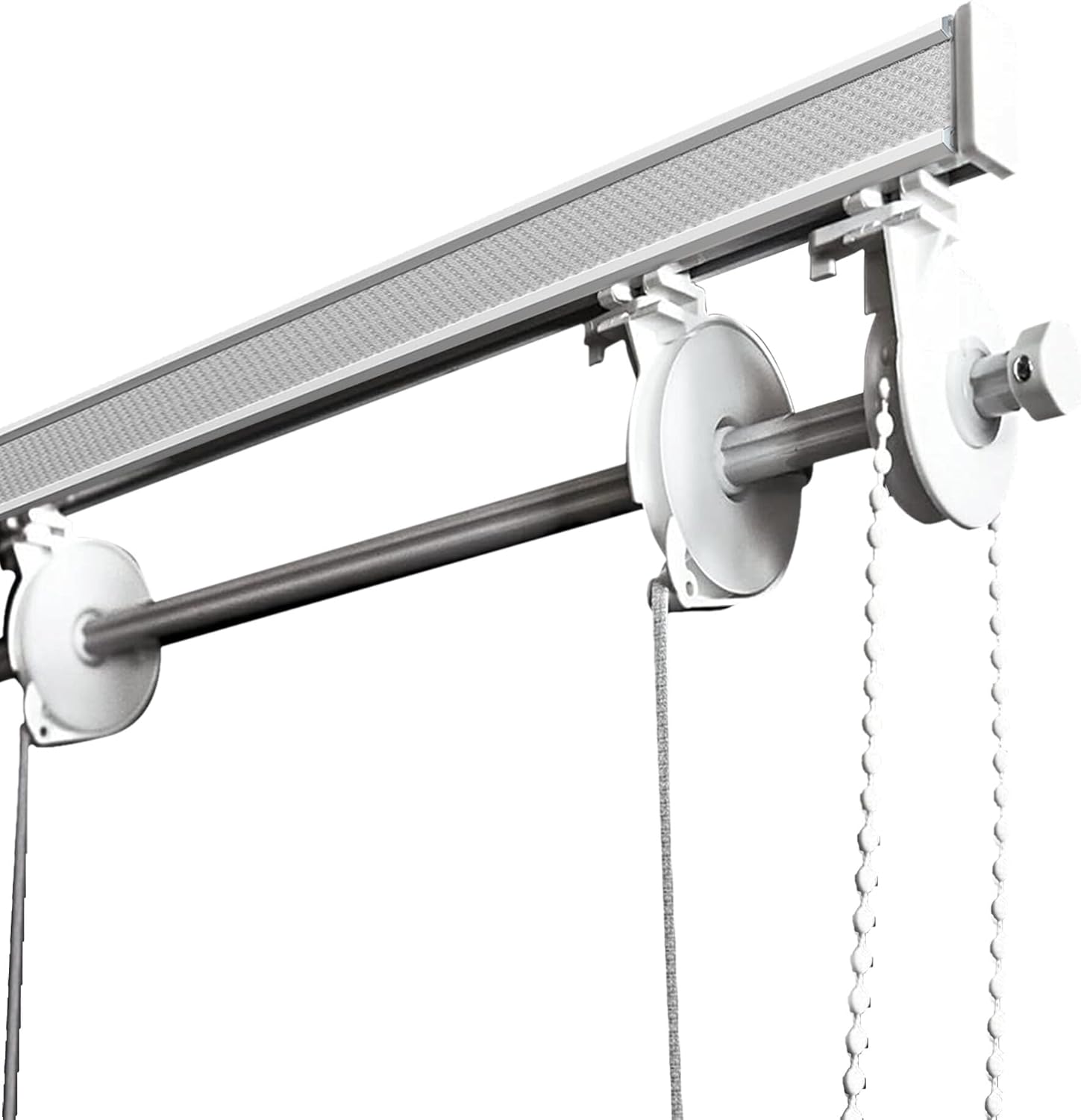 BASTONE BINARIO PER TENDA A PACCHETTO CON 5 CALATE A SGANCIO RAPIDO IN ALLUMINIO BIANCO LUNGHEZZA 180 CM Attacco Soffitto COMANDO A DESTRA