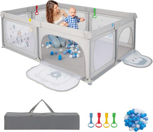 Recinto per Bambini, Box per Bambini con Rete Traspirante, Centro Attività per Bambini con 50 Palline, Box Giochi per Bambini 0-3 Anni (Pinguini, 206 x 147 cm)