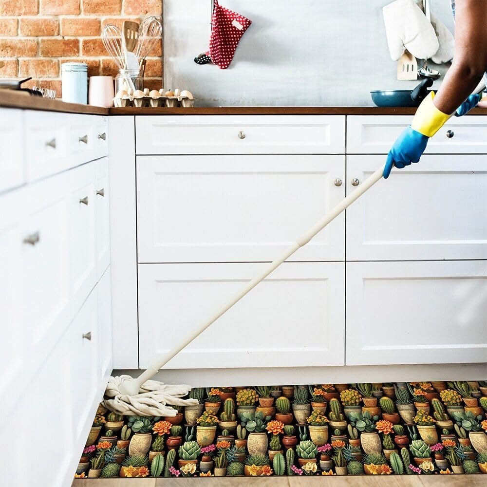 Tappeto Cucina Pvc Stampa Digitale 51x400 cm Antimacchia Design Piante Grasse Cactus