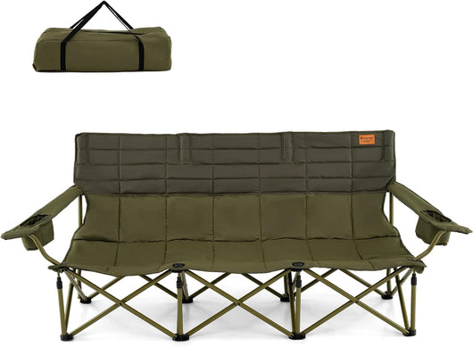 Sedia da Campeggio per 2/3 Persone, Divano per Picnic Pieghevole con Braccioli Regolabili e Portabicchieri, Sedia da Esterno Portatile con Borsa da Trasporto (194 x 69 x 82 cm,Verde)