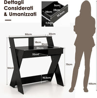 Scrivania per Computer in Legno, Scrivania con Cassetto, Portaoggetti e Supporto per Monitor, Poggiapiedi e Gambe a Forma di X, Ideale per Ufficio e Casa (Black)