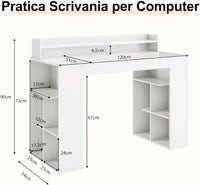 Scrivania per Computer, Scrivania con 2 Librerie, Ripiano e Kit di Antiribaltamento, Scrivania Salvaspazio da Ufficio, Studio, Soggiorno e Camera da Letto, 120 x 54 x 90 cm, Bianco